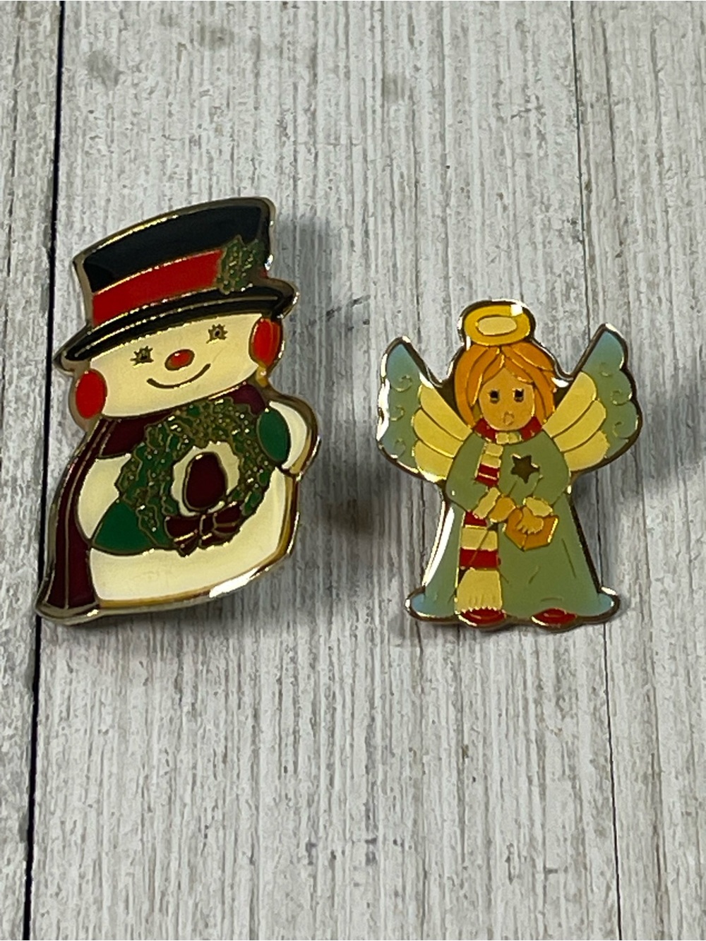 2 Vintage Christmas Pins/Brooches Snowman & Angel